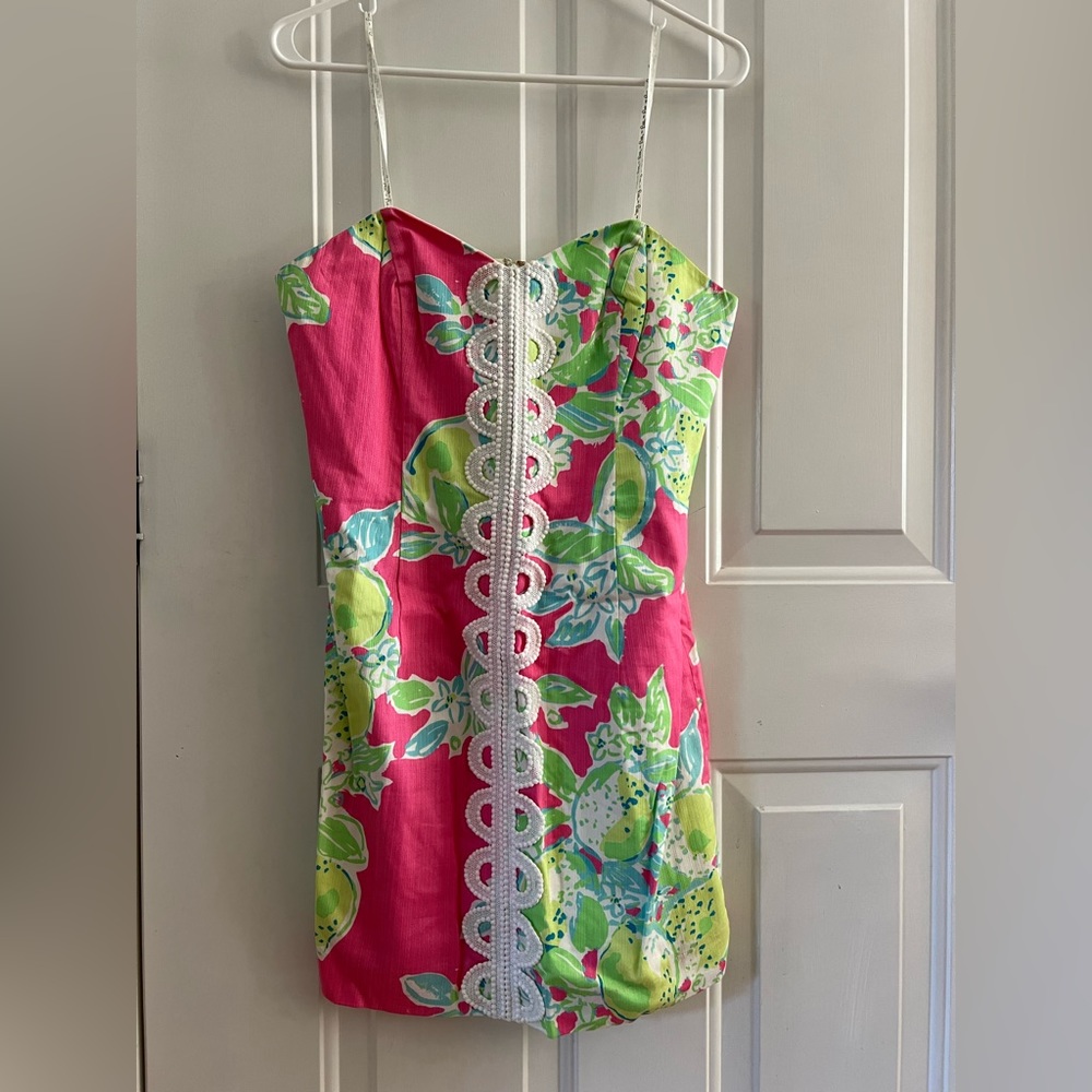 Lilly Pulitzer Pink & Green Strapless Dress with Lace